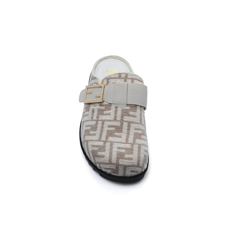 Fendi Fabric Jacquard Nappa FF Sabot Mules Feel Slippers Woman 985-2 Beige - 3