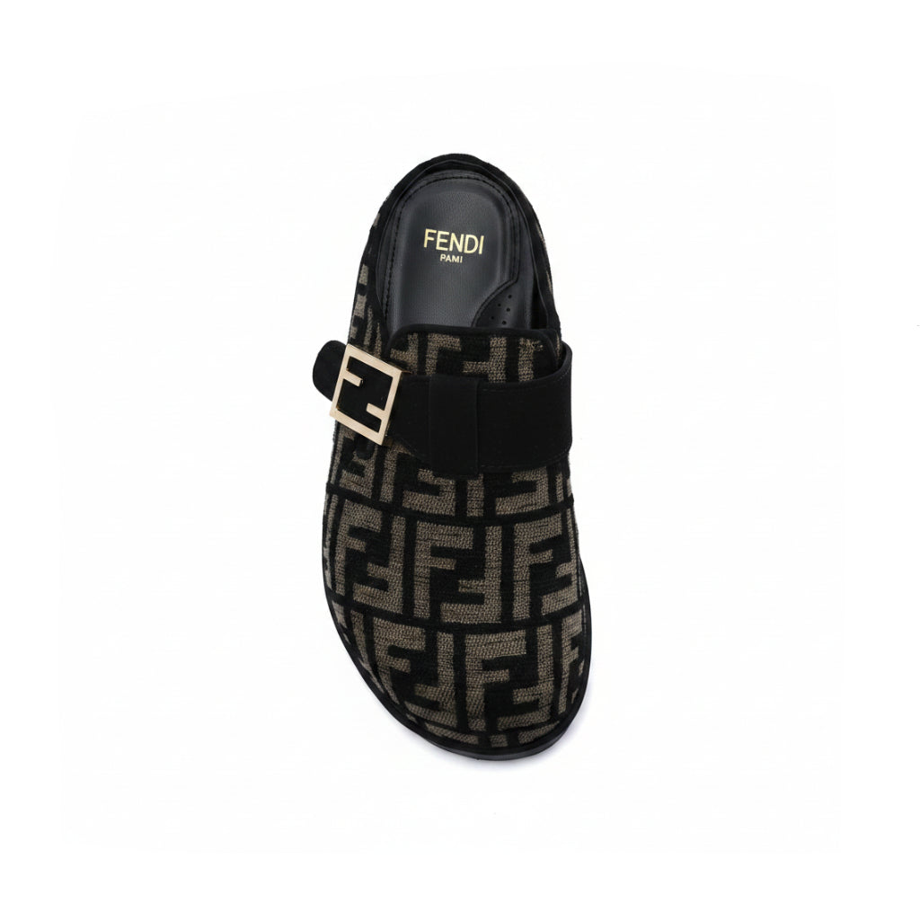 Fendi Fabric Jacquard Nappa FF Sabot Mules Feel Slippers Woman 985-2 Black - 3