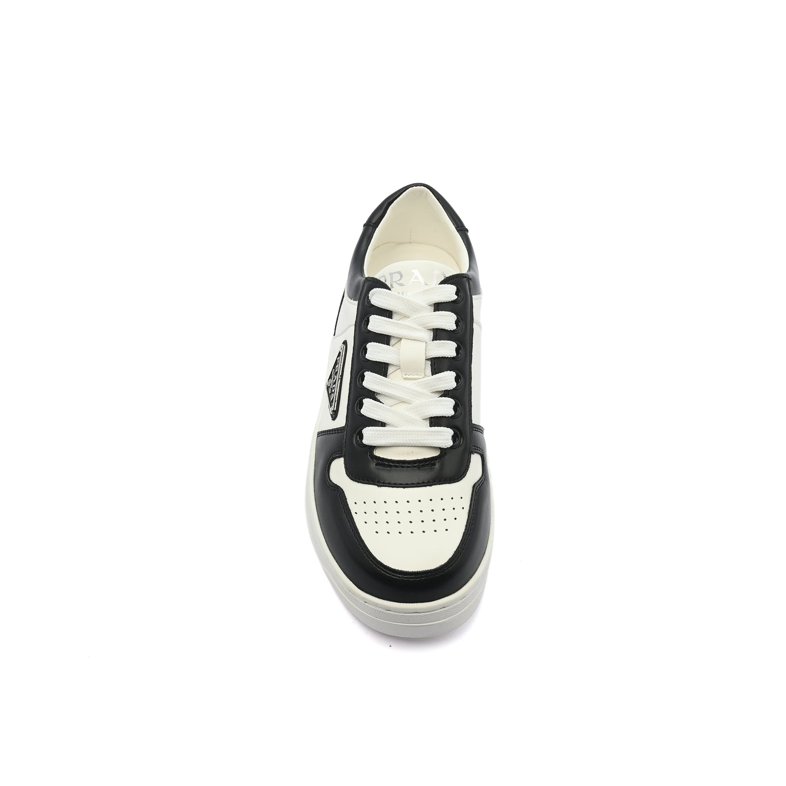 Prada Downtown Perforated Leather Sneakers for Women A356 Black&White - 3