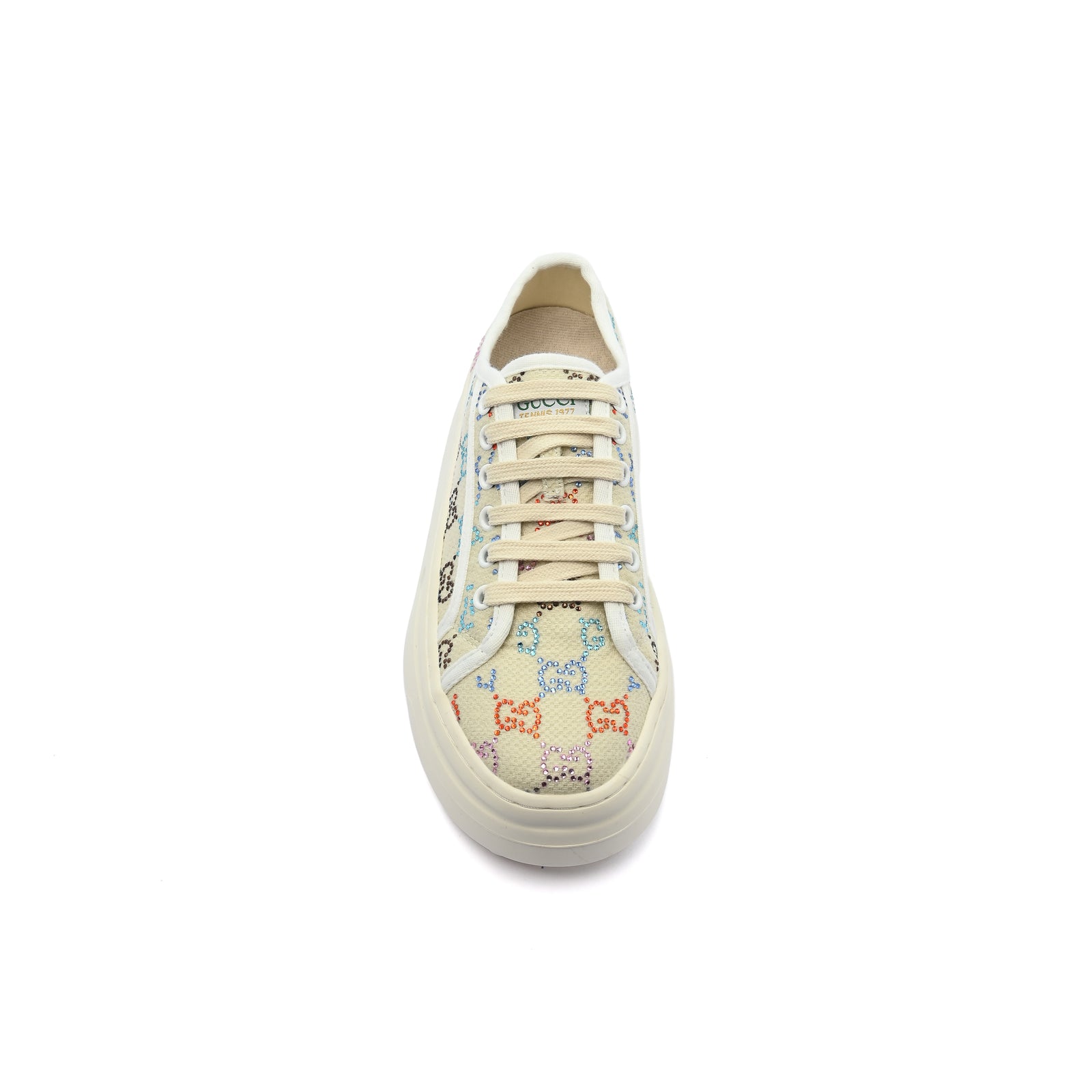Gucci GG Embellished Lamé Platform Sneakers Women Q72165 Beige - 3