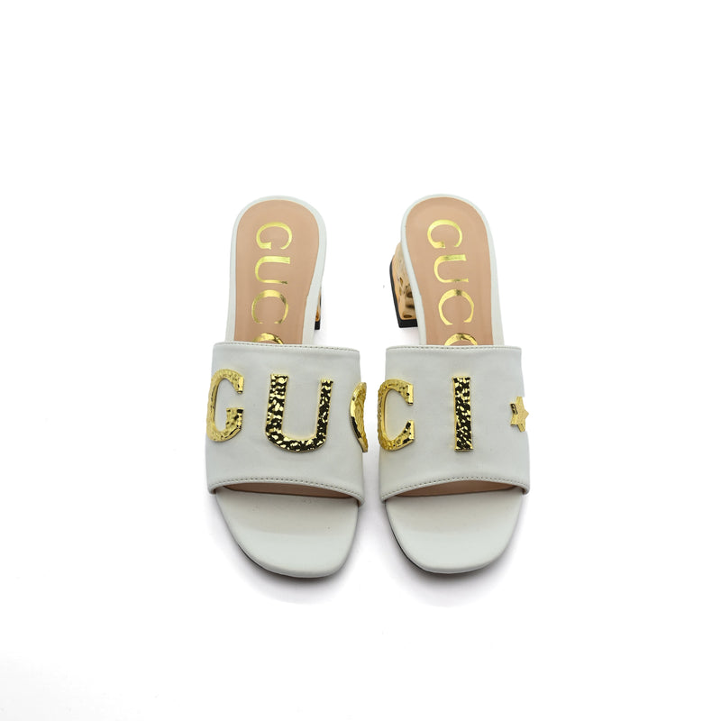 Gucci Logo Leather Flat Gols Sandals Interlocking Out Sandal Woman 666-7 White - 4