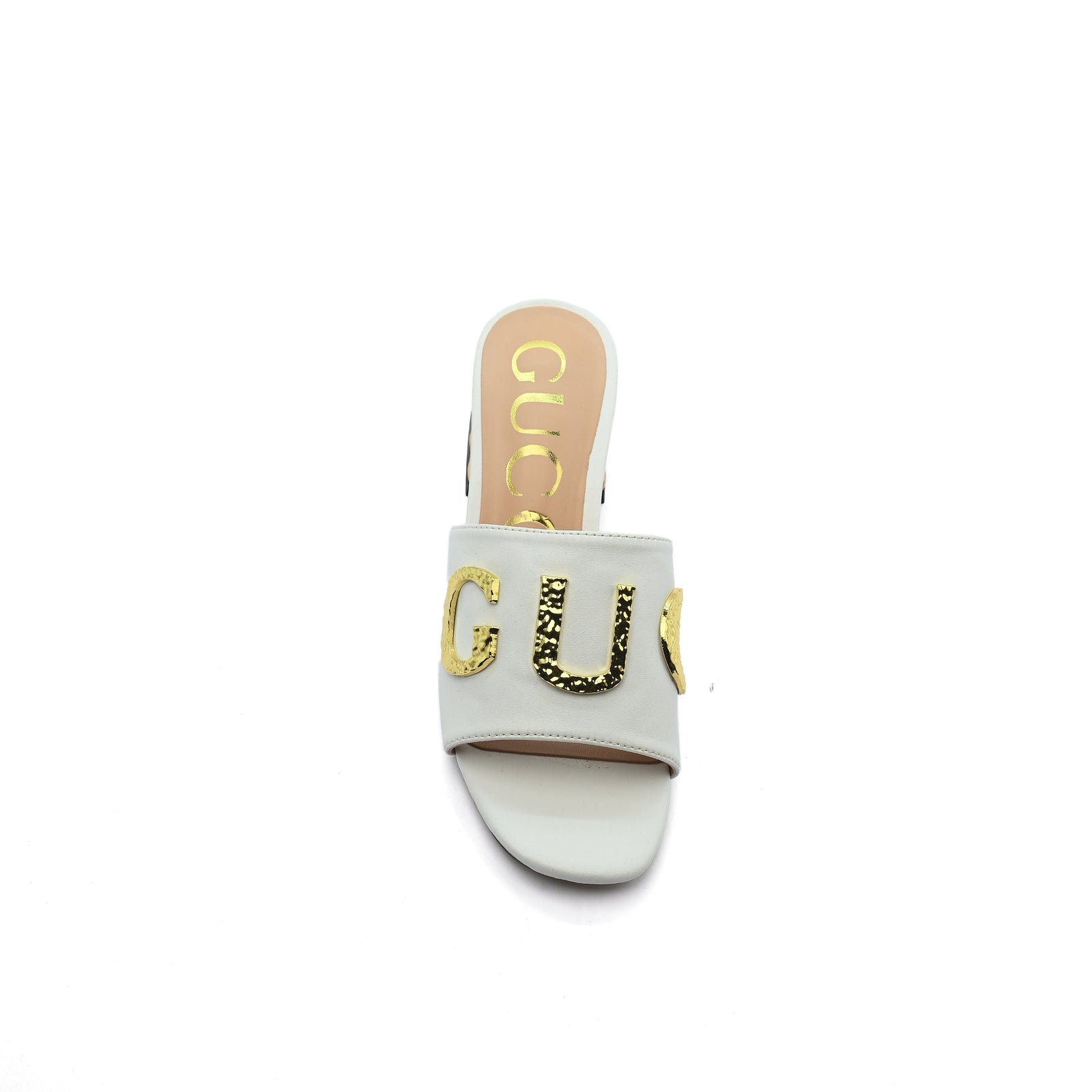 Gucci Logo Leather Flat Gols Sandals Interlocking Out Sandal Woman 666-7 White - 3
