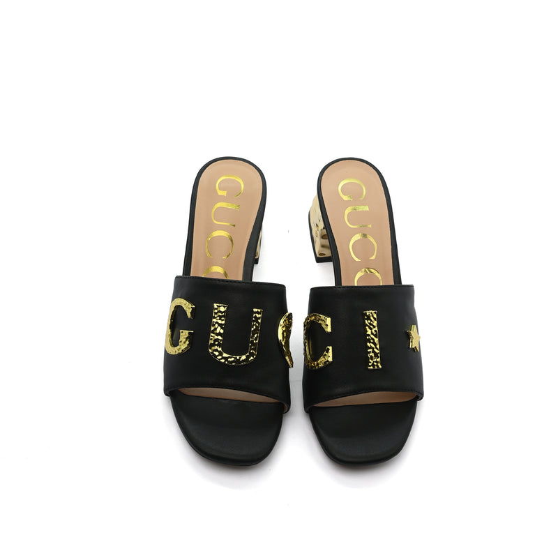 Gucci Logo Leather Flat Gols Sandals Interlocking Out Sandal Woman 666-7 Black - 4