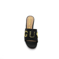 Gucci Logo Leather Flat Gols Sandals Interlocking Out Sandal Woman 666-7 Black - 3