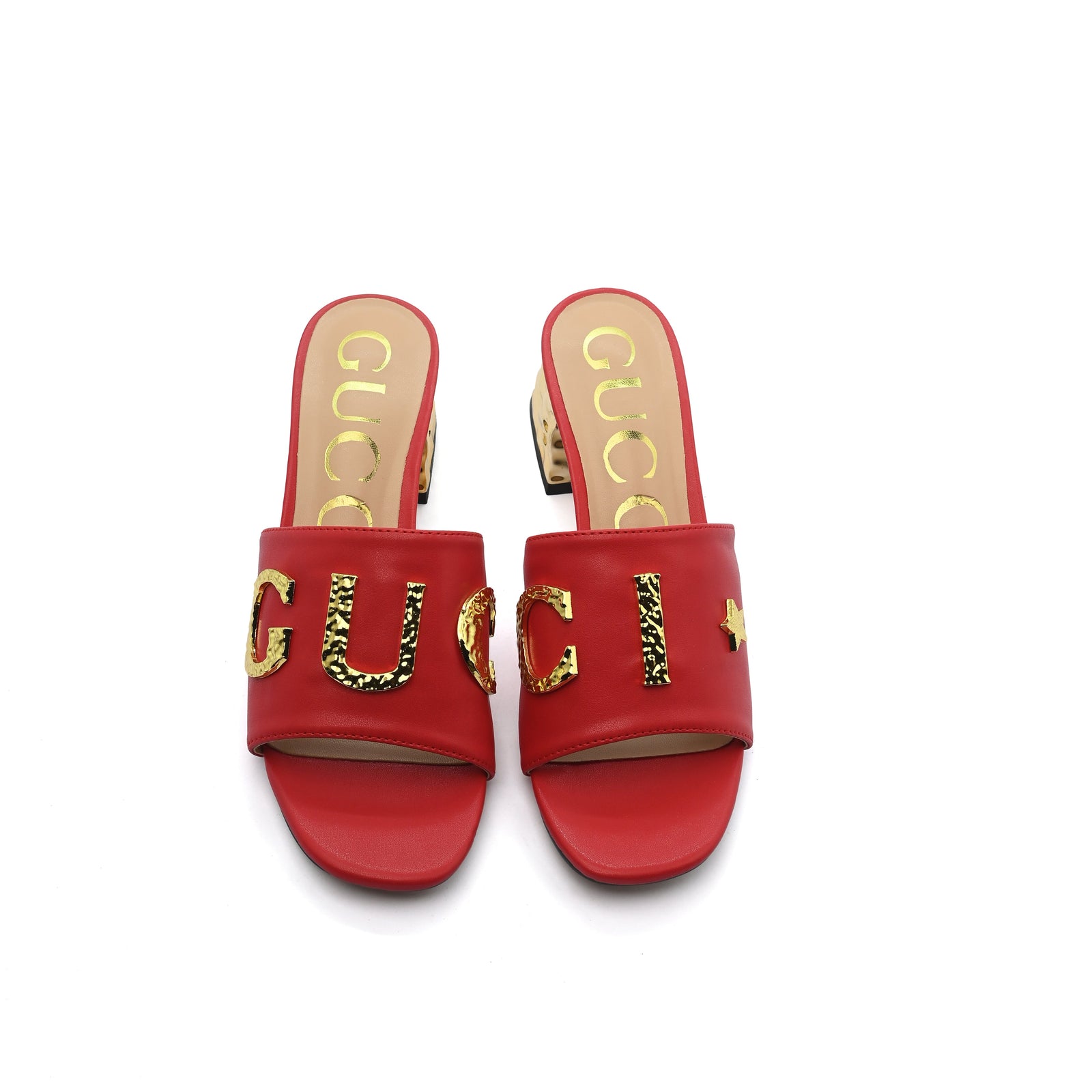 Gucci Logo Leather Flat Gols Sandals Interlocking Out Sandal Woman 666-7 Red - 4