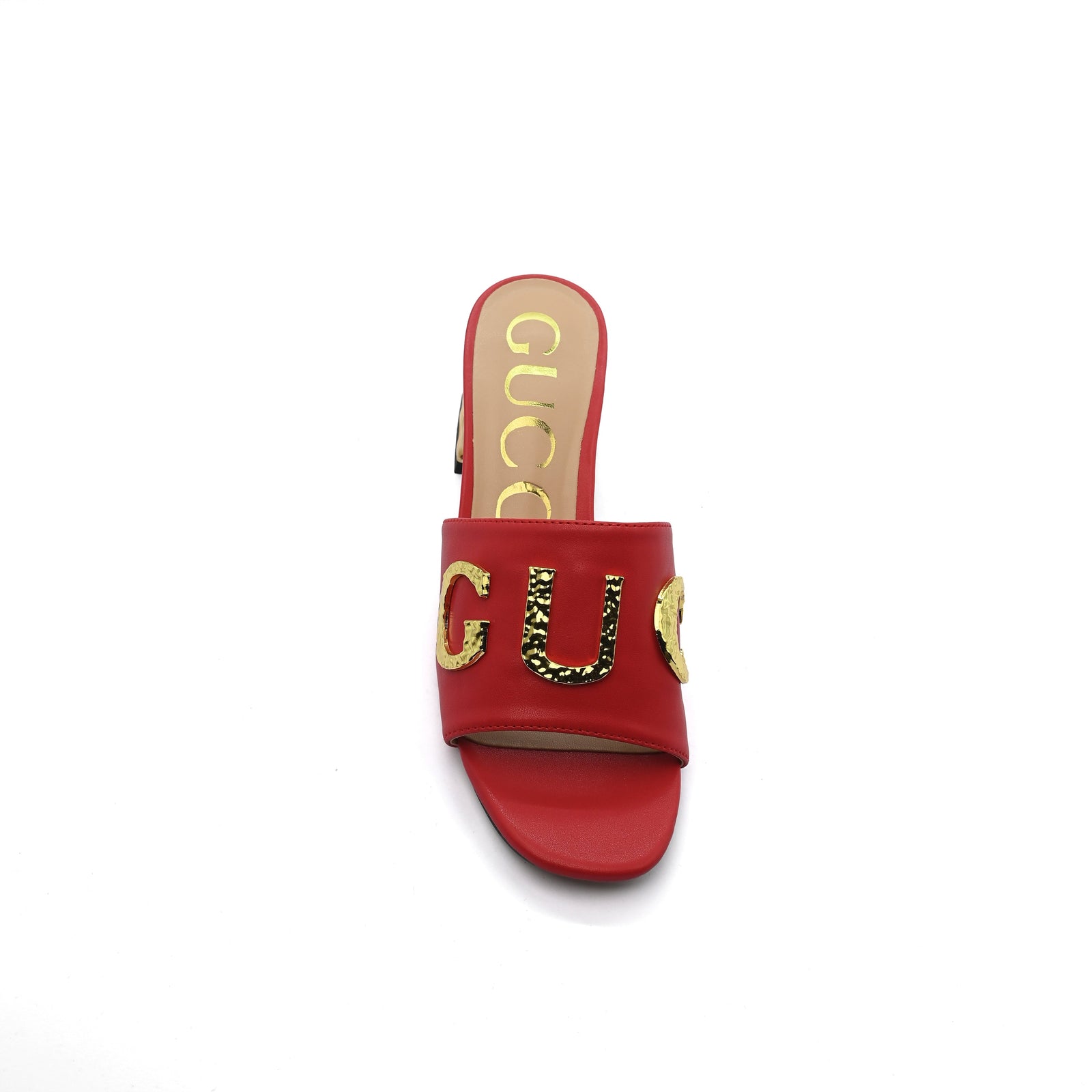 Gucci Logo Leather Flat Gols Sandals Interlocking Out Sandal Woman 666-7 Red - 3