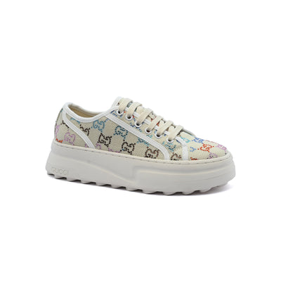 Gucci GG Embellished Lamé Platform Sneakers Women Q72165 Beige