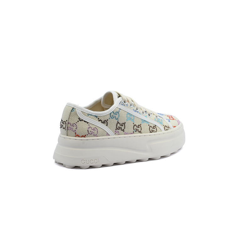 Gucci GG Embellished Lamé Platform Sneakers Women Q72165 Beige - 2