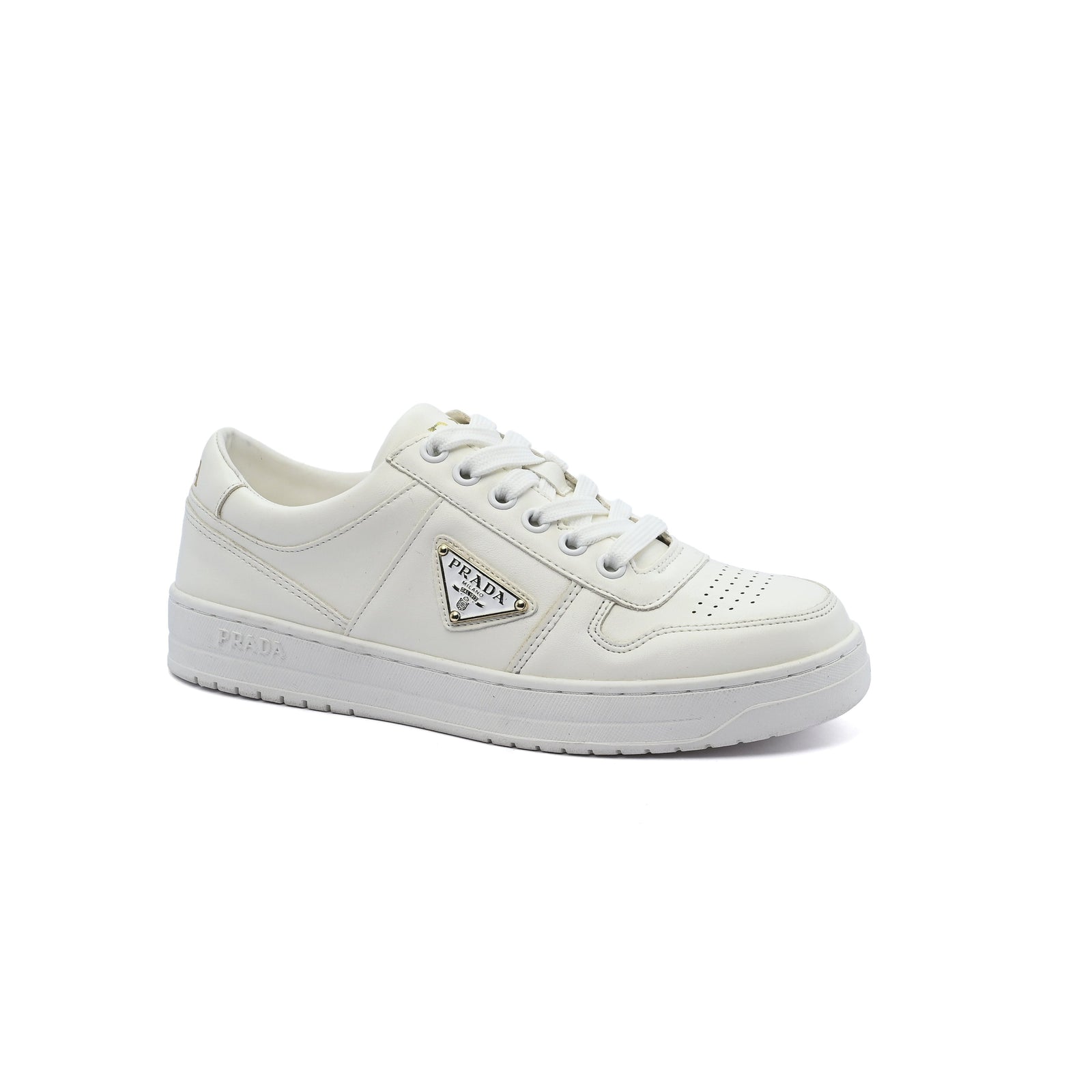 Prada Downtown Perforated Leather Sneakers for Women A356 White - 1