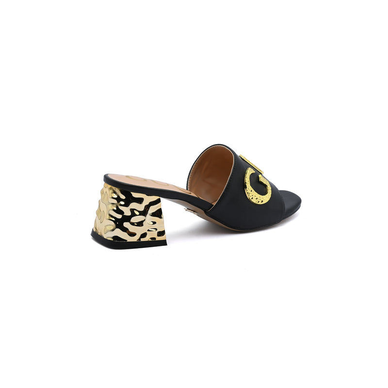 Gucci Logo Leather Flat Gols Sandals Interlocking Out Sandal Woman 666-7 Black - 2