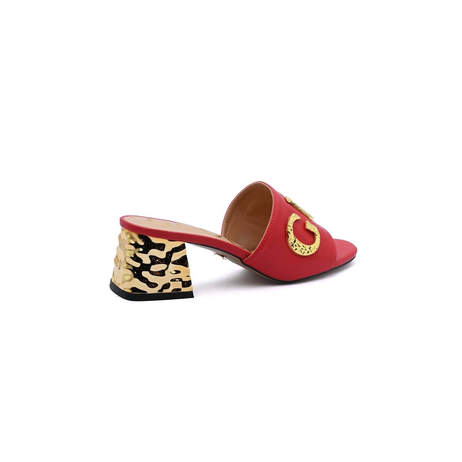 Gucci Logo Leather Flat Gols Sandals Interlocking Out Sandal Woman 666-7 Red - 2