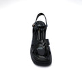 Faux Leather Platform Sole Block Heel Sandals Woman 8888 Black - 3