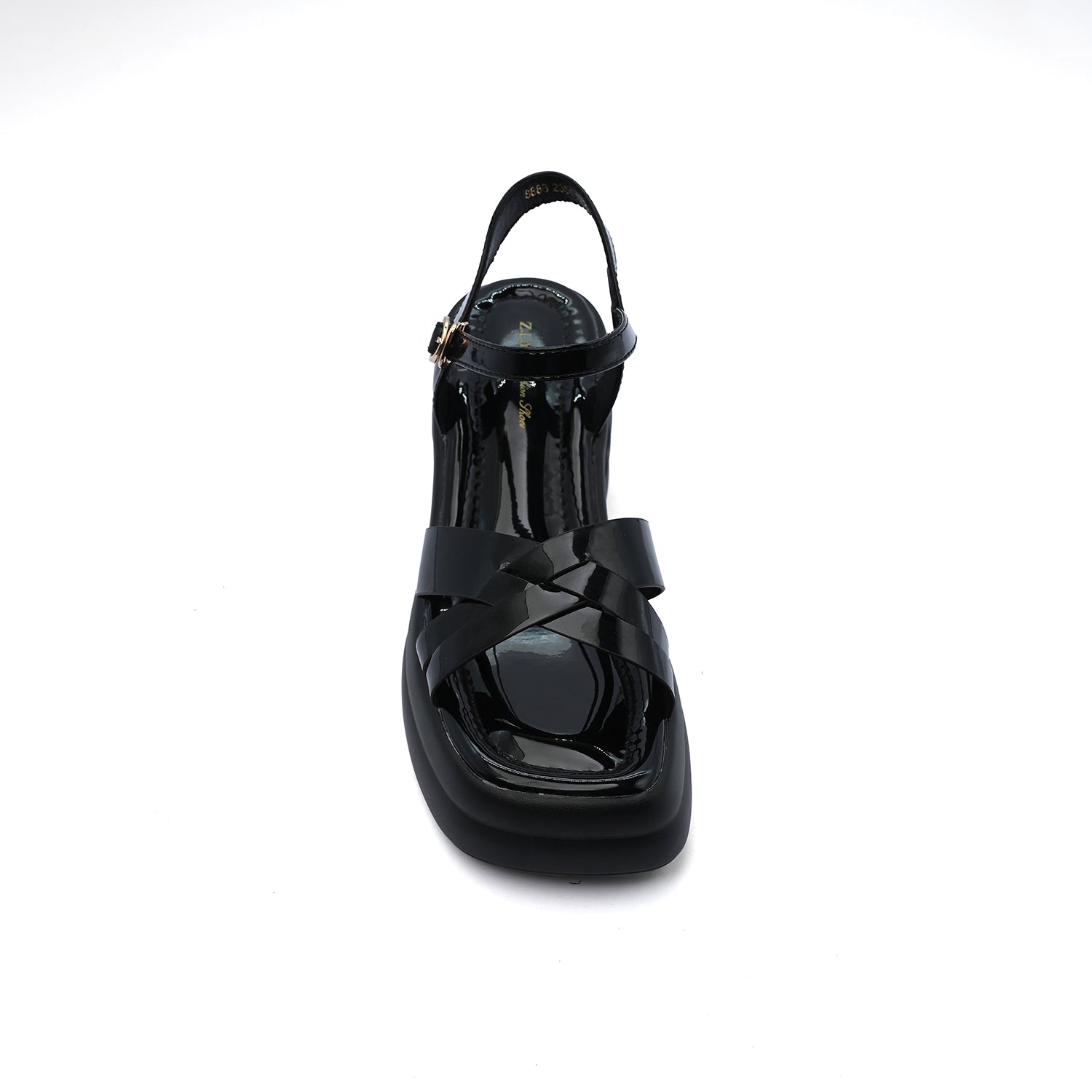Faux Leather Platform Sole Block Heel Sandals Woman 8888 Black - 3