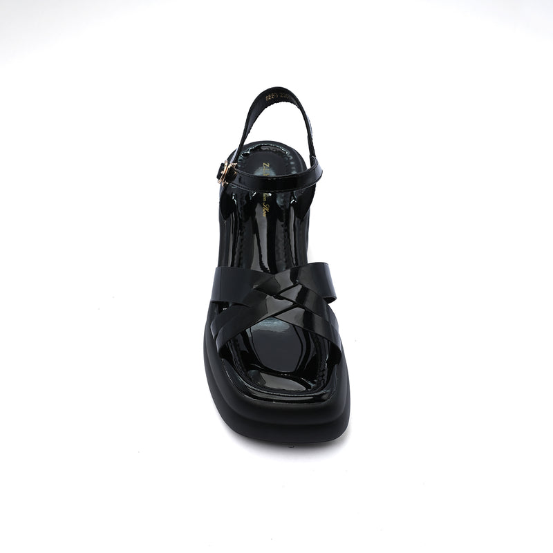 Faux Leather Platform Sole Block Heel Sandals Woman 8888 Black - 3
