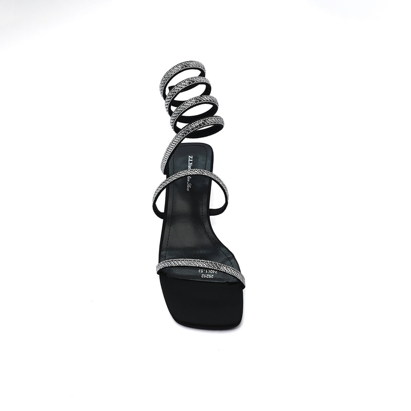 Rhinestone Strap Low Heel Sandals Woman 25212 Black - 3