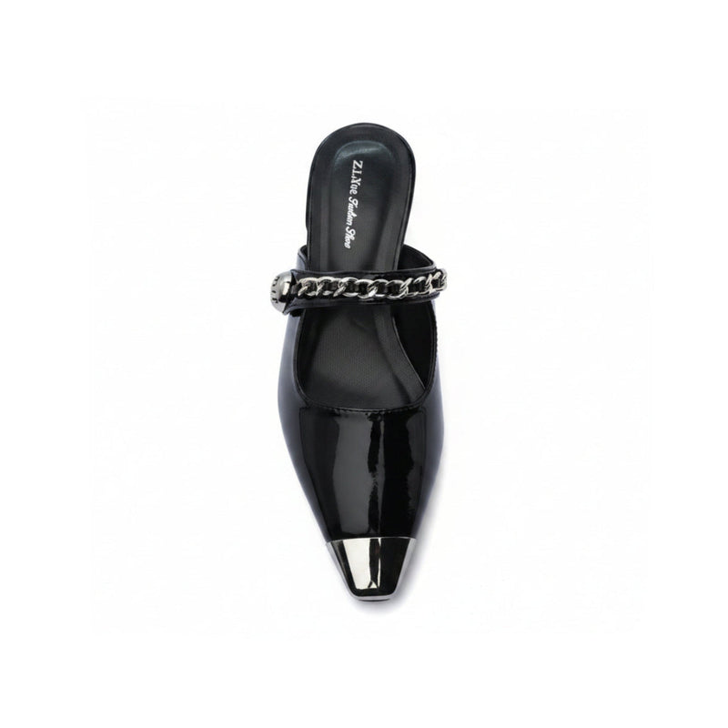 Patent Leather Pointed Stiletto Heels Open back Woman 25182 Black - 3