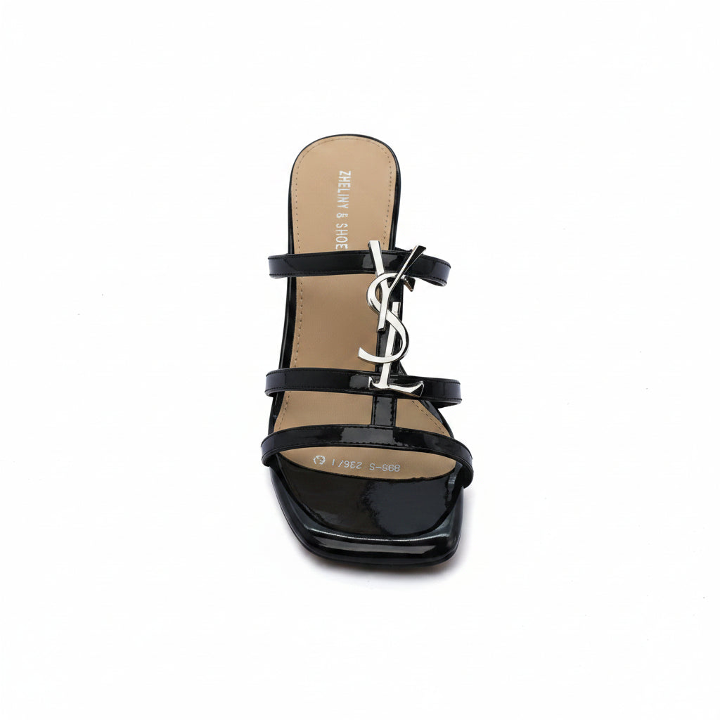Faux Leather Sole Block Sandal High heels Woman 898-5 Black - 3
