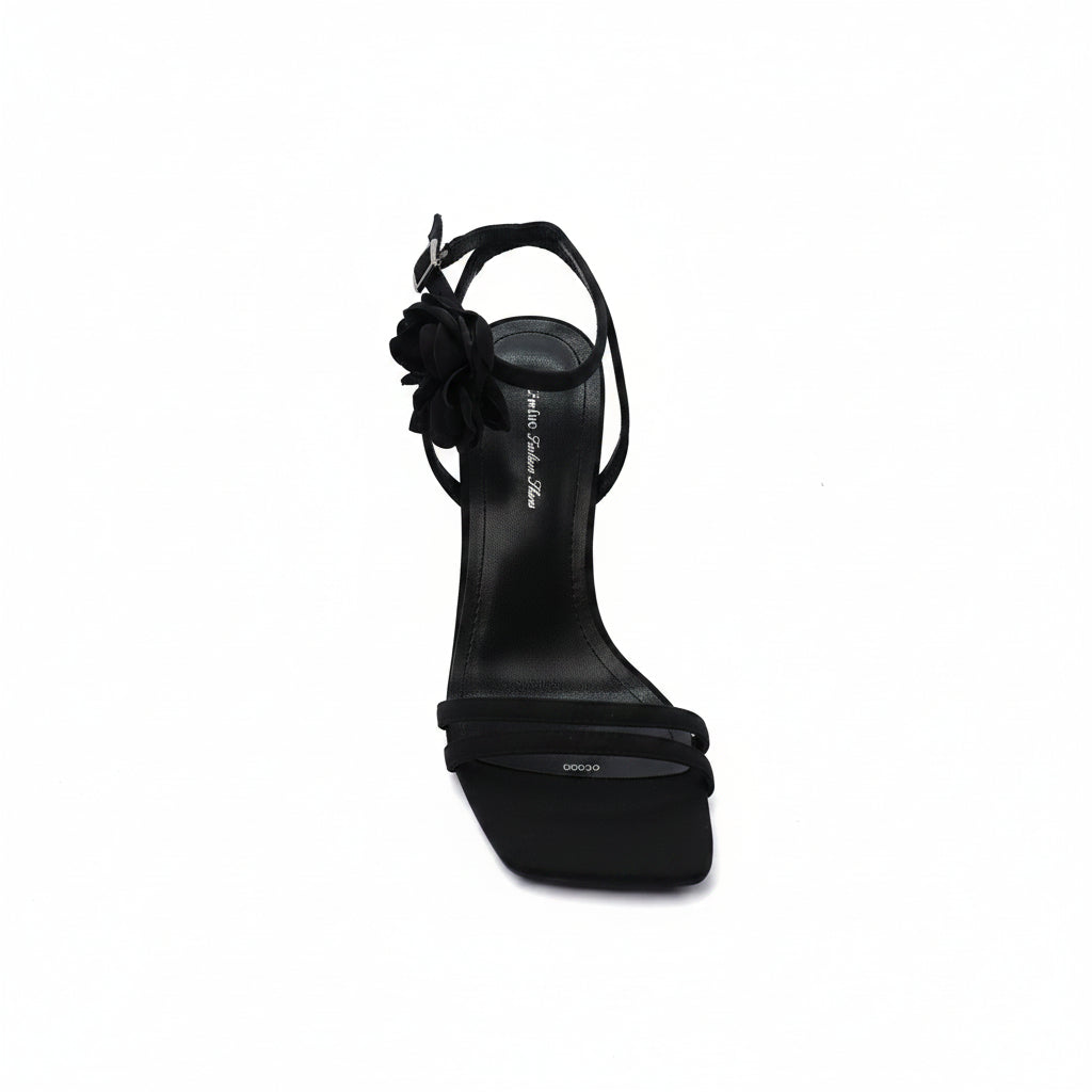 Sandals Flower Decor High Heels Sandals Elegant Point Woman 25200 Black - 3