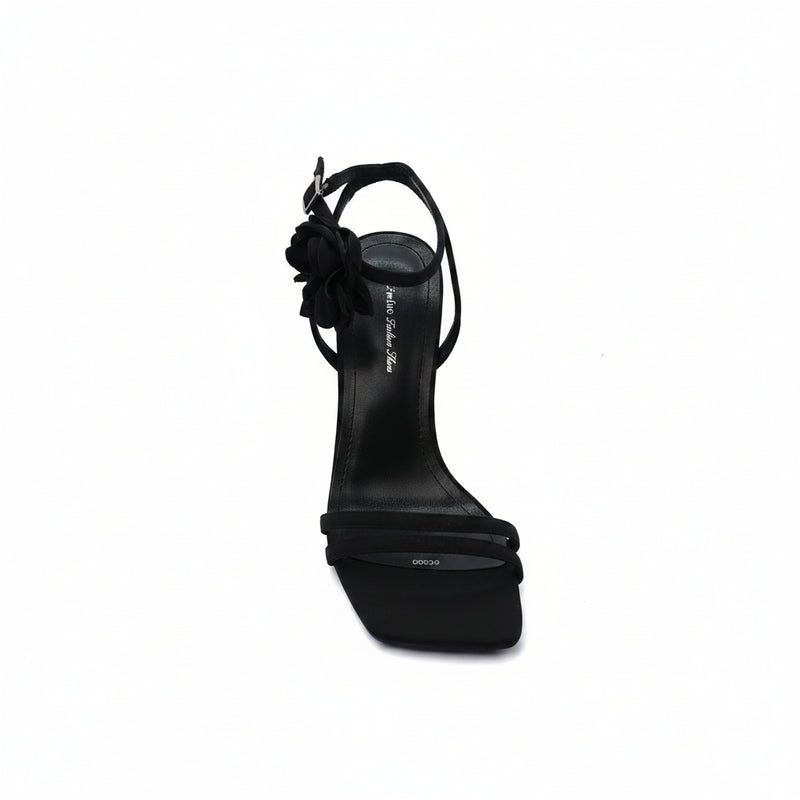 Sandals Flower Decor High Heels Sandals Elegant Point Woman 25200 Black - 3