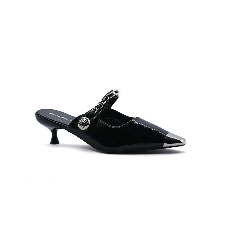 Patent Leather Pointed Stiletto Heels Open back Woman 25182 Black - 1