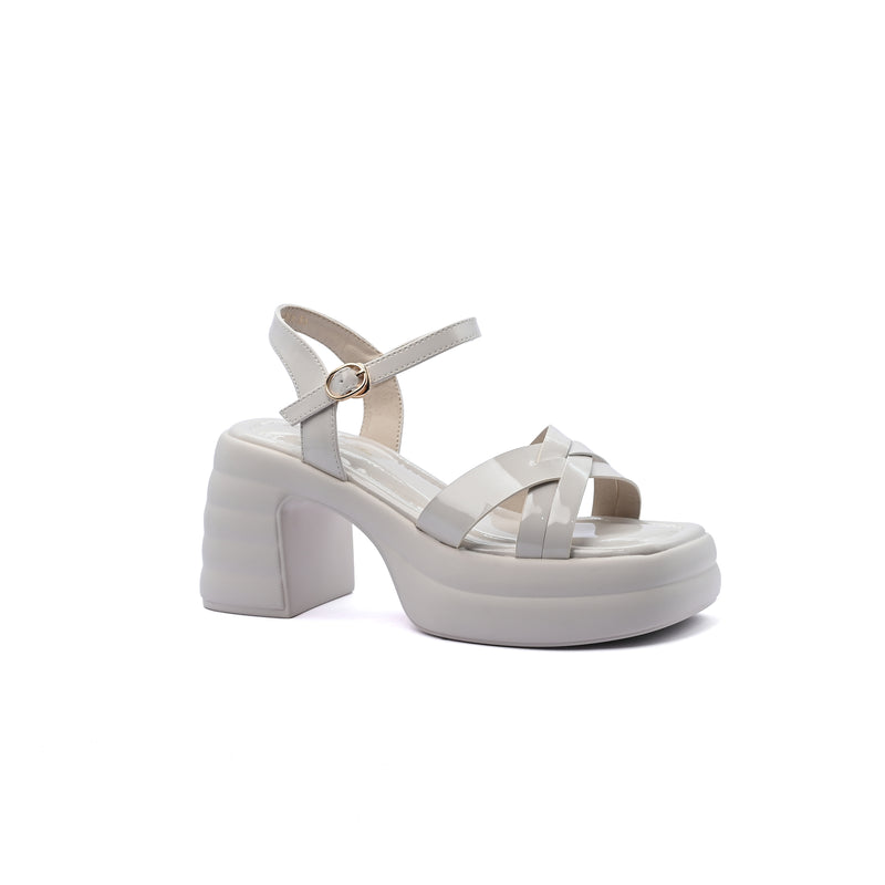 Faux Leather Platform Sole Block Heel Sandals Woman 8888 Beige - 1