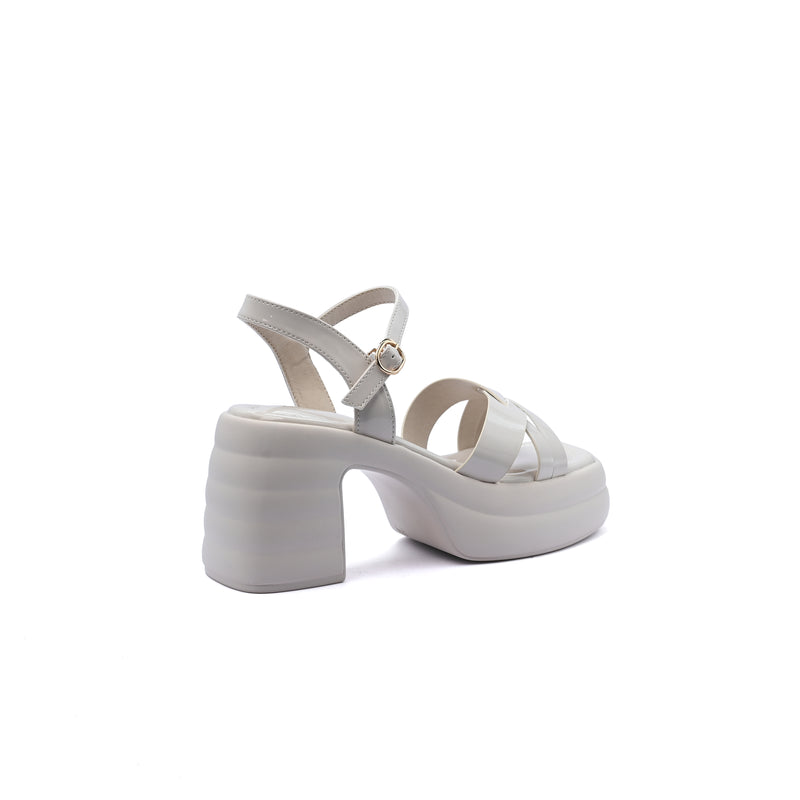 Faux Leather Platform Sole Block Heel Sandals Woman 8888 Beige - 2