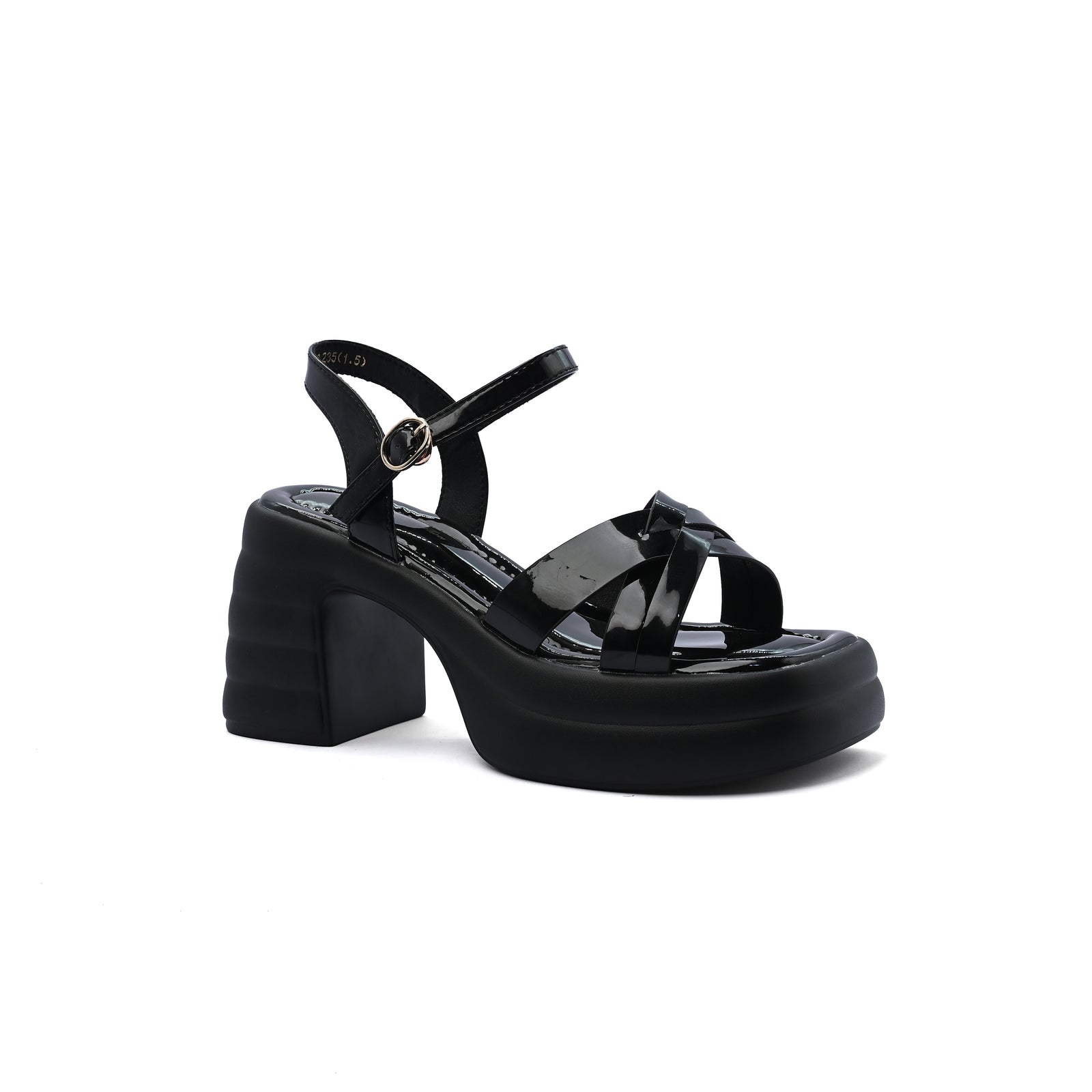Faux Leather Platform Sole Block Heel Sandals Woman 8888 Black - 1