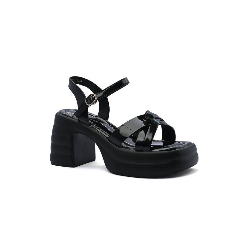 Faux Leather Platform Sole Block Heel Sandals Woman 8888 Black - 1