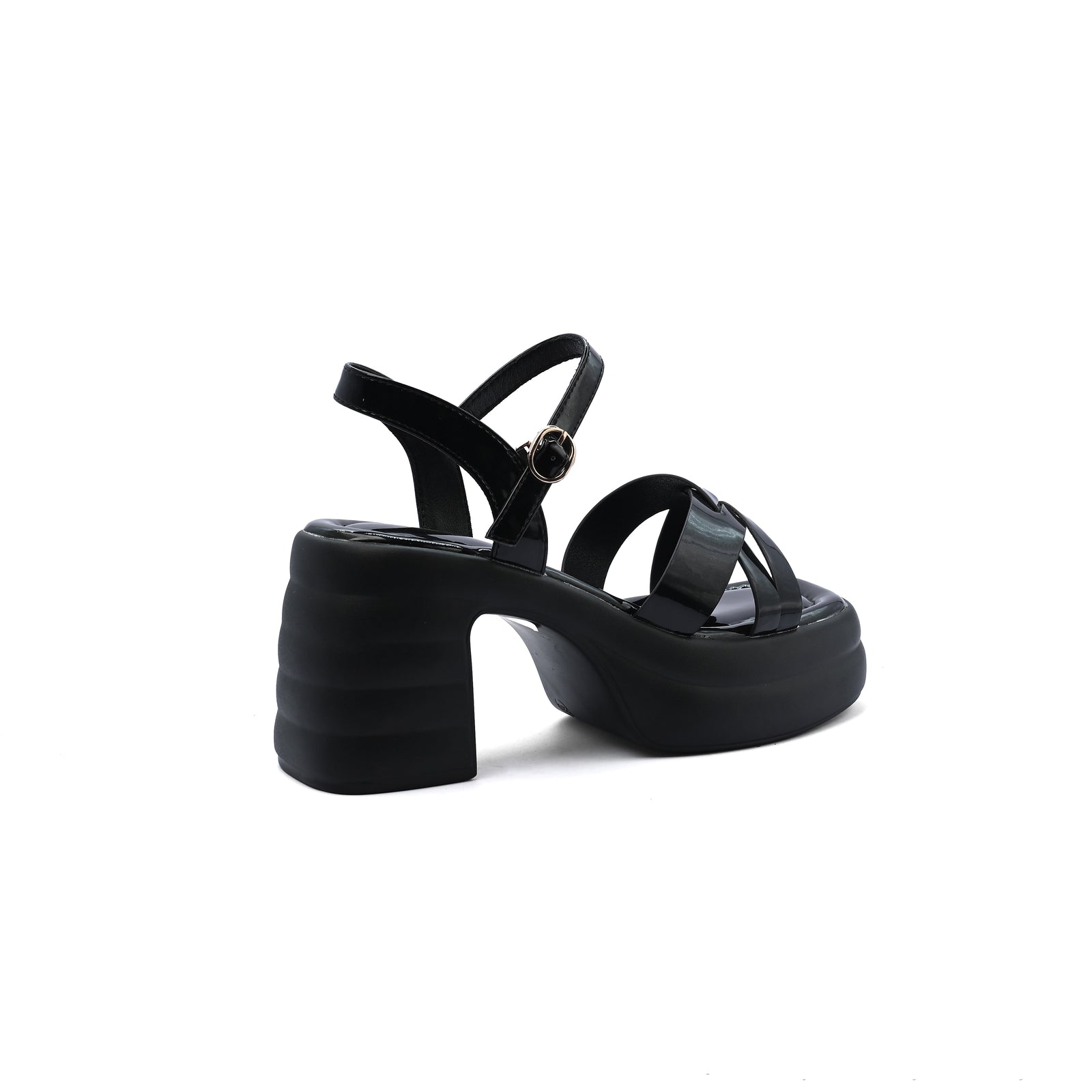 Faux Leather Platform Sole Block Heel Sandals Woman 8888 Black - 2