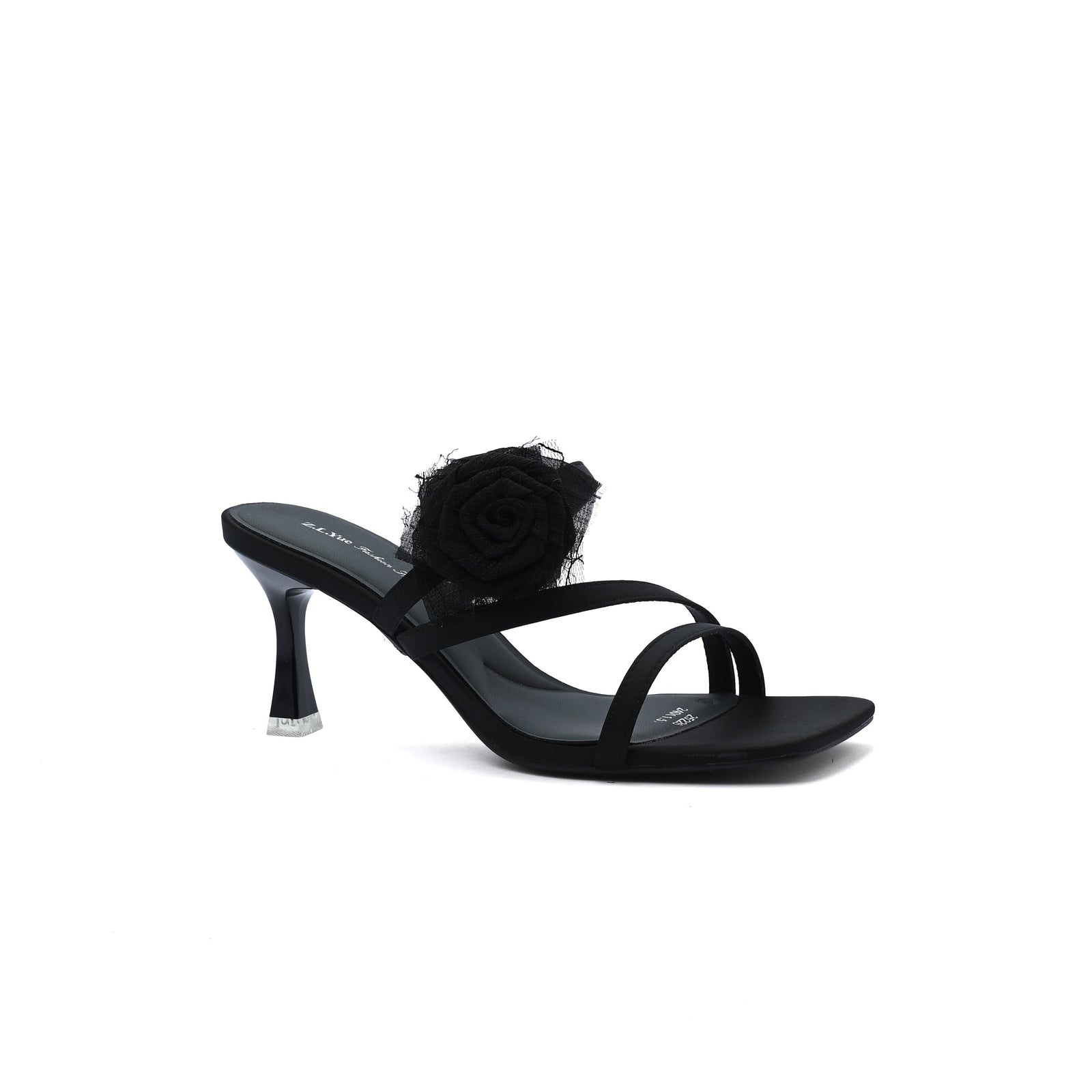Sandals Flower Decor Low Heels Sandals Elegant Point Woman 25226 Black - 1