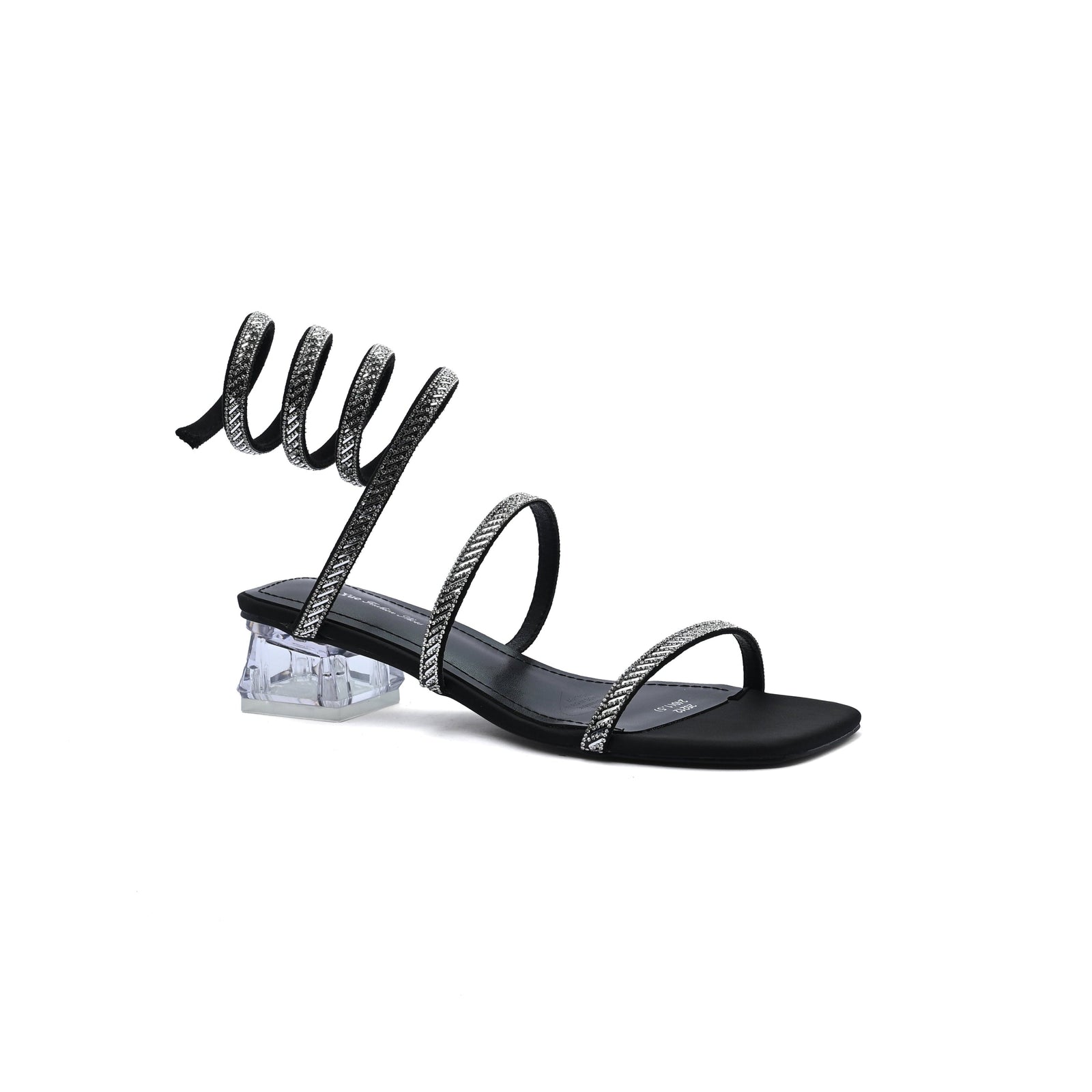 Rhinestone Strap Low Heel Sandals Woman 25212 Black - 1