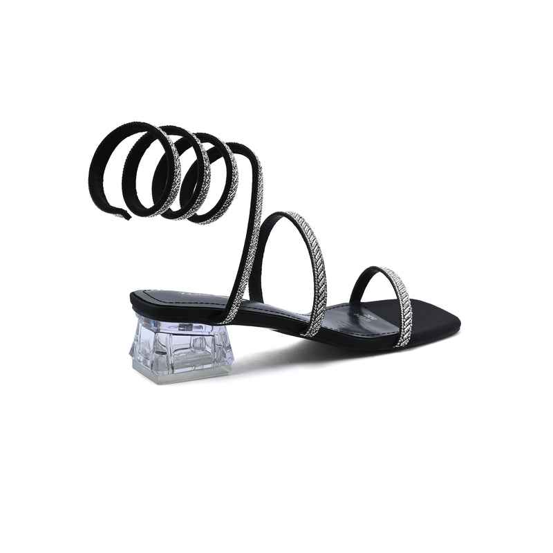 Rhinestone Strap Low Heel Sandals Woman 25212 Black - 2