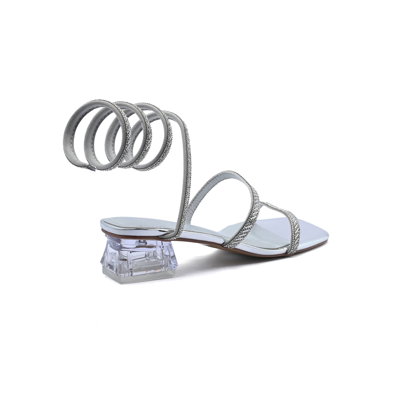 Rhinestone Strap Low Heel Sandals Woman 25212 Silver - 2