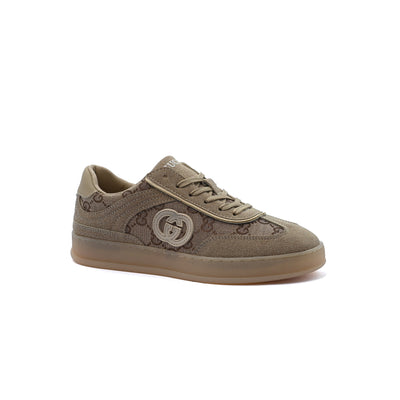 Gucci Interlocking G Suede Canvas Sneakers Woman GU-26 Dark Beige