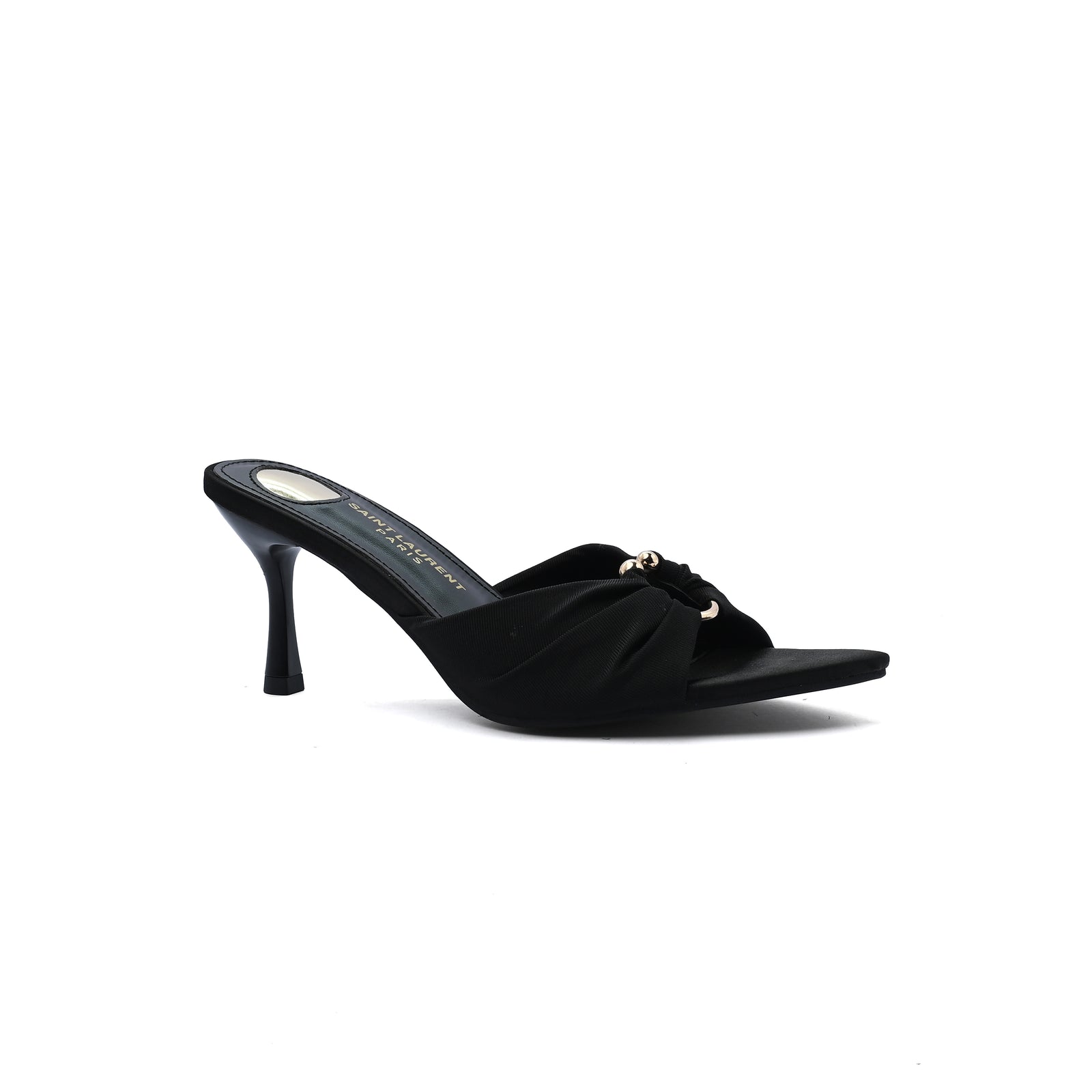 Saint Laurent Jerry 60 Mules Satin High Heel Sandals Elegant Commuter Woman VI-199 Black - 1