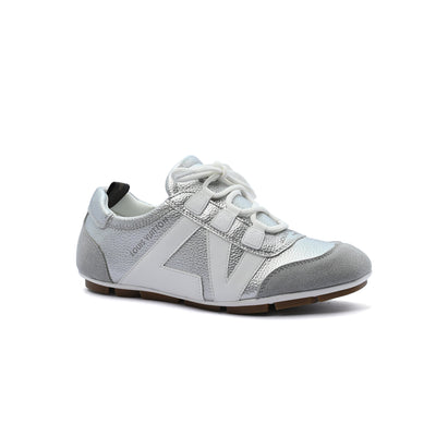 Louis Vuitton Suede Calfskin LV Sneakers Woman LV-916 Silver&White
