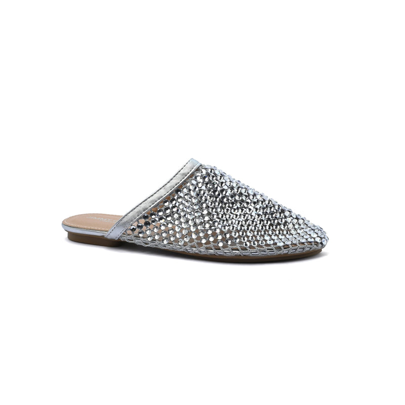 SCHUTZ SHOES Crystal-Embellished Mesh Flat Mules Woman EM-71 Silver - 1