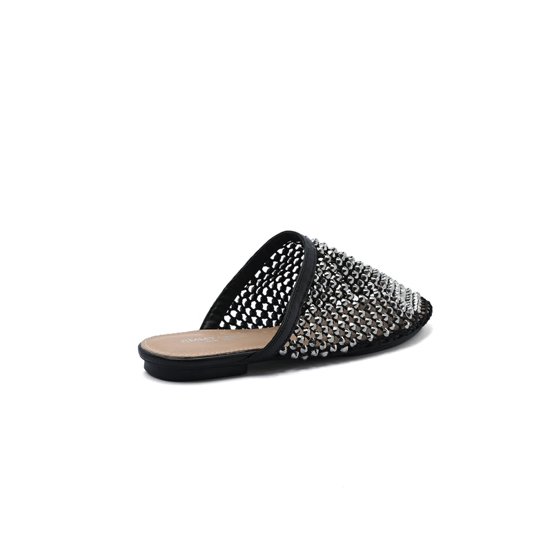 SCHUTZ SHOES Crystal-Embellished Mesh Flat Mules Woman EM-71 Black - 2