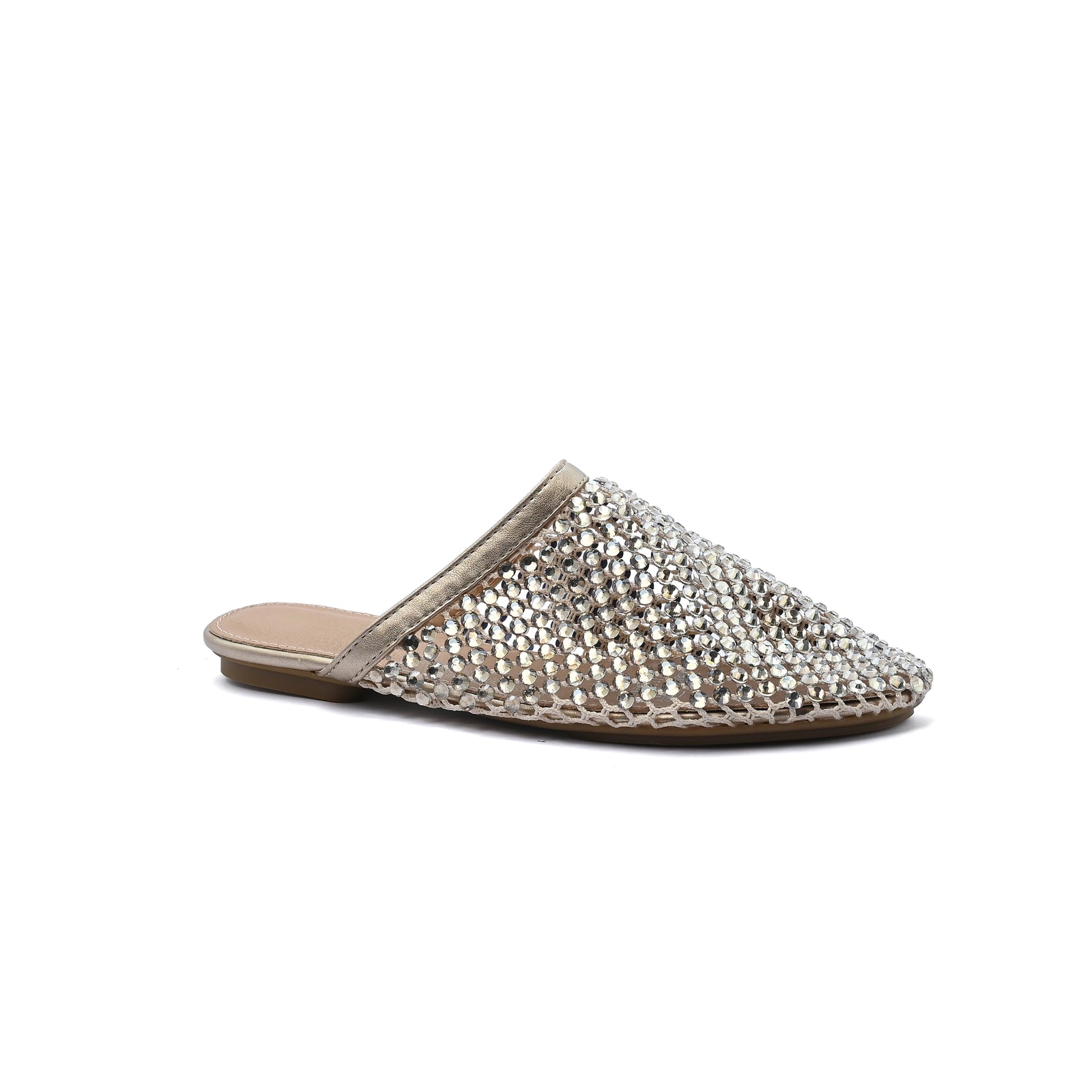 SCHUTZ SHOES Crystal-Embellished Mesh Flat Mules Woman EM-71 Gold - 1