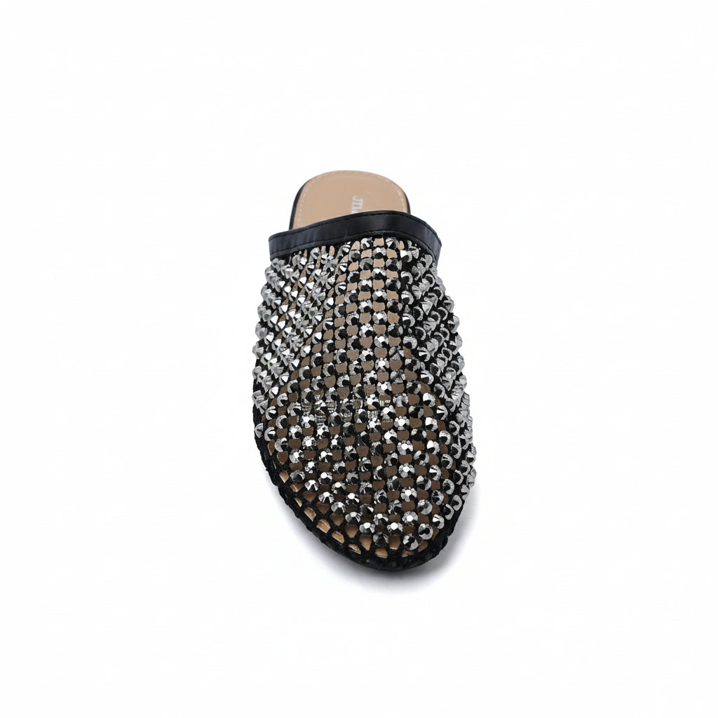 SCHUTZ SHOES Crystal-Embellished Mesh Flat Mules Woman EM-71 Black - 3