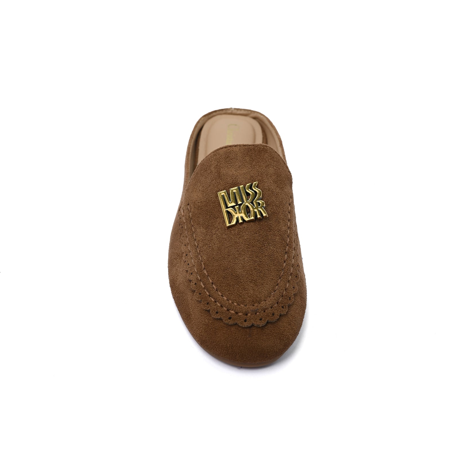 Miss Dior logo plaque trim Loafers Slip-On Mules Woman EM-73 Camel - 3