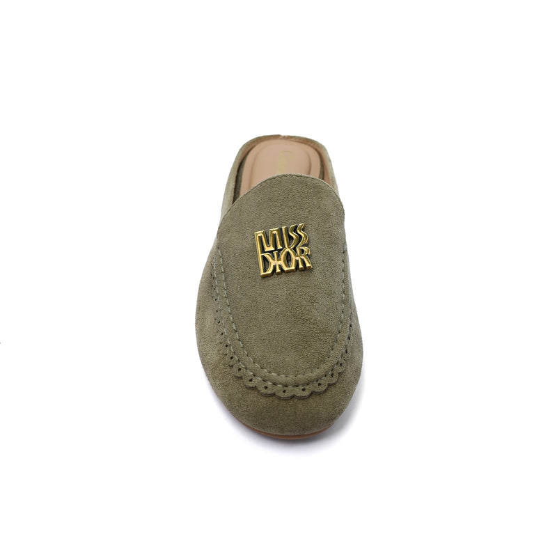 Miss Dior logo plaque trim Loafers Slip-On Mules Woman EM-73 Olive - 3