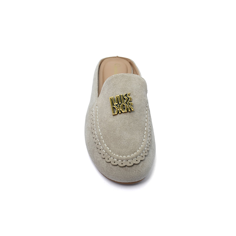 Miss Dior logo plaque trim Loafers Slip-On Mules Woman EM-73 Light Beige - 3