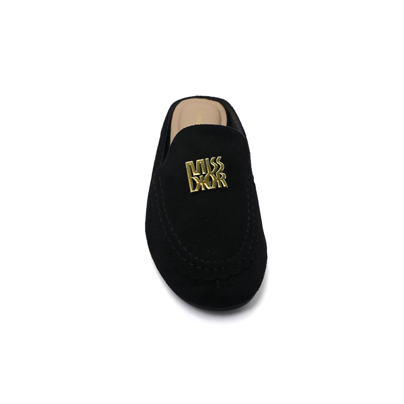 Miss Dior logo plaque trim Loafers Slip-On Mules Woman EM-73 Black - 3
