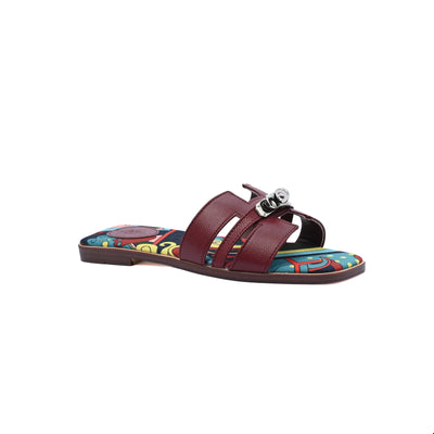 Hermès Giulia Oran Flat Sandals Plated Kelly Buckle Women H9-32 Burgundy