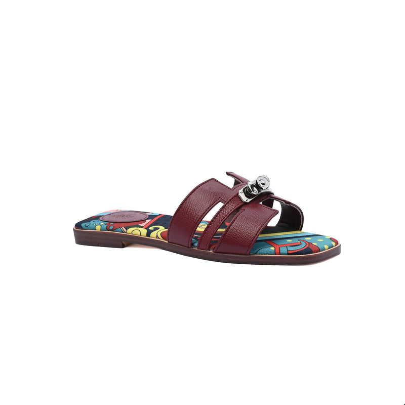 Hermès Giulia Oran Flat Sandals Plated Kelly Buckle Women H9-32 Burgundy - 1