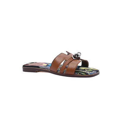 Hermès Giulia Oran Flat Sandals Plated Kelly Buckle Women H9-32 Havan