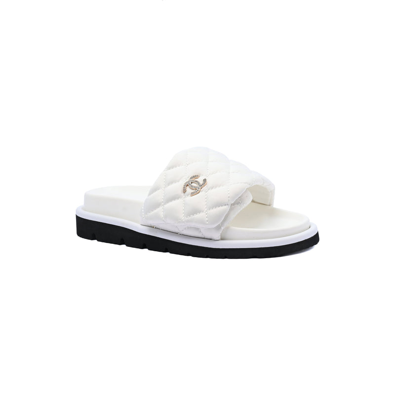 Chanel Lambskin Quilted CC Espadrille Slip On Slipper Woman 9958-8 White - 1