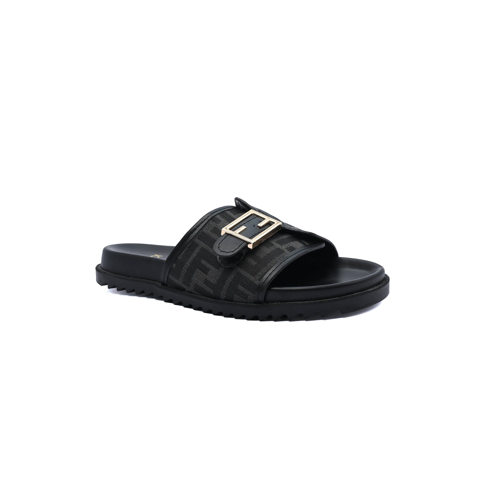 Fendi Slide Bucket Buckle Flat Slide Slipper Woman F1892-113 Black - 1