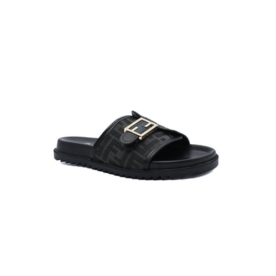 Fendi Slide Bucket Buckle Flat Slide Slipper Woman F1892-113 Black